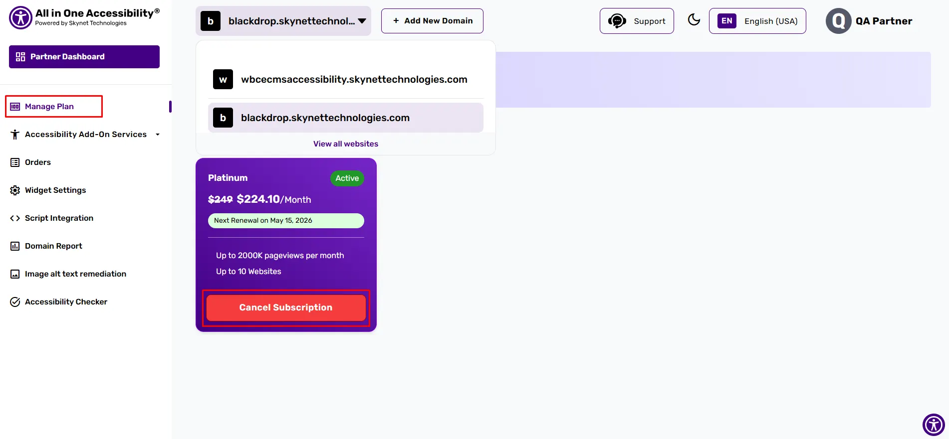 select domain you want to cancel and cancel their subscription