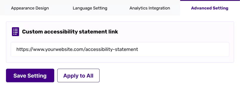 Accessibility dashboard with statement link.