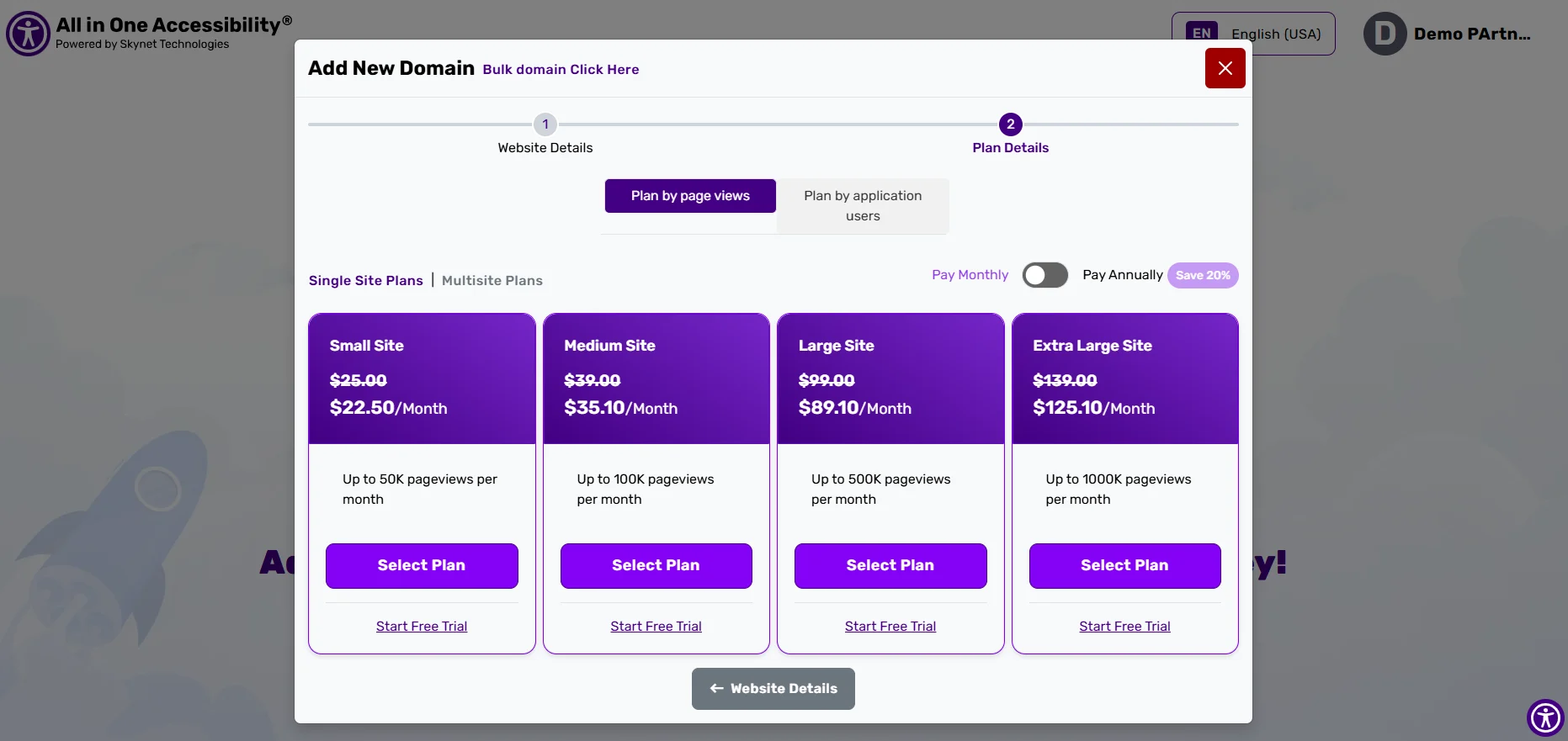 Pricing plans for website domains with multiple plan options